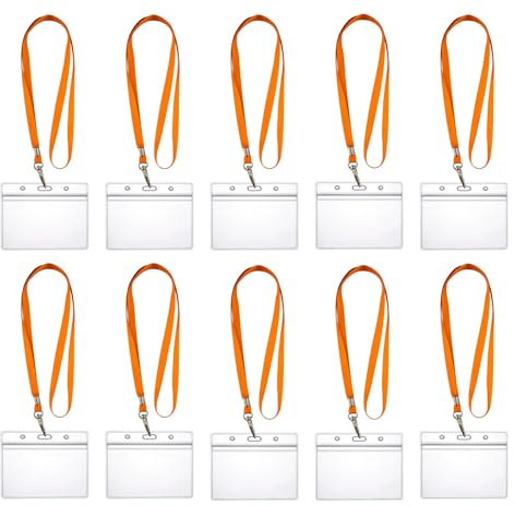 10x Lanyards Schlüsselbänder 1 cm breit mit 10x Ausweishüllen ZIP Kartenhalter flexibel & wasserdicht horizontal/vertikal für 1-2 Ausweise Karten Schutzhülle für Ausweise (10x Orange Horizontal)