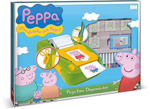 Multiprint Maschine für Sticker Peppa Pig, Made in Italy, 7 Stempel, Malbucher mit Markierugen, Stempelset Kinder, in Holz und Naturkautschuk, Ungiftige Waschbare Tinte, Geschenkidee, Art.08875