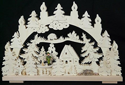 Rudolphs Schatzkiste Schwibbogen mit Jäger und Beleuchtung BxHxT 50x31x7cm NEU Lichterbogen Fensterbogen Spitzbogen Erzgebirge Seiffen Weihnachten Licht Holz Dekoration Beleuchtung Fensterschmuck