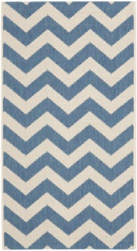 SAFAVIEH Washable Rug Outdoor Courtyard Collection - 2'7 x 5', Blue & Beige, Non-Shedding & Easy Cleaning, Ideal for Patio, Backyard, Mudroom (CY6244-243)