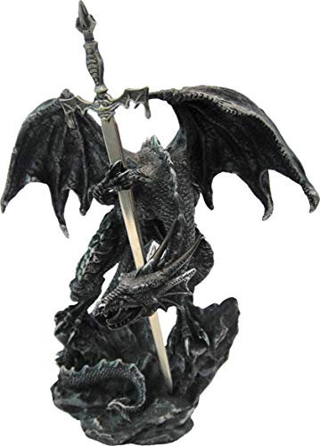 Nemesis Now Schwarzer Drache mit Schwert, Kunstharz, 22,5 cm, Einheitsgröße