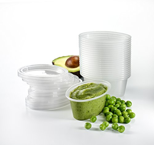 Mummy Cooks 20 pack of 6 month+ Weaning Pots (60ml/3oz) Reusable Containers for Freezing Baby Food, BPA free