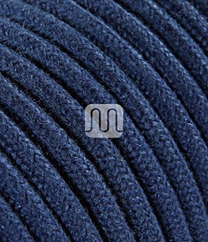Cavo elettrico tondo rotondo rivestito in tessuto colorato Filato Grezzo Blu Scuro Jeans 10 metri 2x0,75 per lampadari, lampade, abat jour, design. Made in Italy!