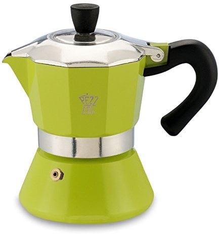 Pezzetti, Bellexpress Caffettiera 3 Tazze Alluminio Alimentare, Coperchio in Plastica, Guarnizione in Silicone, Manico Resistente al Calore; Per Piani a Gas, Elettrici e Vetroceramica, Verde