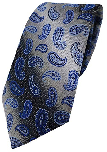 TigerTie Designer Krawatte in marine royal blau silber Paisley gemustert