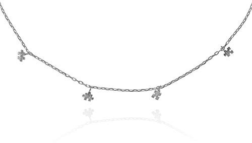 Namana Silver Puzzle Collar Necklaces for Women and Teenage Girls, Silver Chain Necklace for Women with Jigsaw Charms, Cute Dainty Necklace for Women and Girls, Jewellery Gifts for Women
