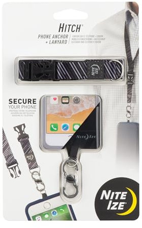 Nite IZE Hitch Phone Anchor and Lanyard - Cell Phone Anchor with a Lanyard for Drop Protection - Phone Tether with Quick-Release Lanyard for Convenience - Black Lanyard