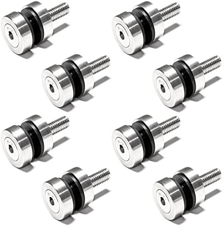 PRIOstahl Glaspunkthalter Punkthalter Glashalter x 8 Halter mit M10 Schraube + Gummieinlagen für Glas 6mm bis 12,76mm Flacher Anschluss für Glasscheiben Plexiglas Balkon Geländer aus Edelstahl V2A