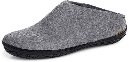 GLERUPS Slip On Hausschuhe Damen und Herren mit Gummisohle (Grau) | Unisex Slipper aus Wolle Hausschuhe Frauen Männer