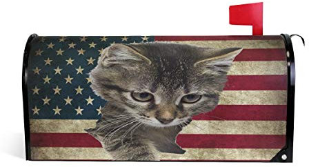Linomo Magnetbriefkastenabdeckung, Vintage-amerikanische Flagge, süße Katze, Briefkasten, Briefkasten, Abdeckung für Zuhause, Garten, Hof, Außendekoration, für Übergröße 63,5 x 53,3 cm