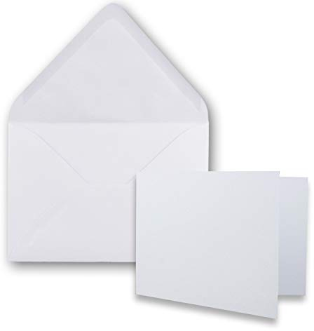 50x Stück Karte mit Umschlag Set Faltkarten DIN A7 quer 10,5 x 7,4 cm Hochweiß mit Brief-Umschlägen C7 Hochweiß Nassklebung