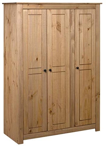 Tidyard Kleiderschrank Schlafzimmerschrank Mit 3 Türen,Dielenschrank Mit 4 Ablagen 1 großen Fach & Kleiderstange,Designschrank Garderobenschrank 118 × 50 × 171,5 cm,Kiefer-Massivholz