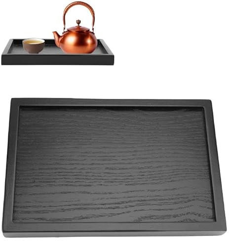 Schwarz Massivholz Tee Tablett, Holz Tee Kaffee Tablett, Schwarz Rechteckige Form aus massivem Holz Serviertablett Handgefertigtes dekoratives Tablett für Tee, Kaffee, Snacks,Restaurant(22 * 15cm)