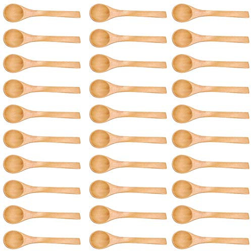 30pcs cucchiai di legno per la cottura in lavastoviglie mini cucchiaio naturale bambini mangiando cucina condimento strumenti gelato zucchero miele cucchiaino (4,9 pollici)