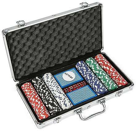 LUCKYERMORE 300-teiliges Pokerchips-Set, 11,5 g, Casino Clay Pokerchips, Poker-Sets mit Koffer für Texas Holdem Glücksspiel, Blackjack, 1 Dealer-Tasten, 2 Decks