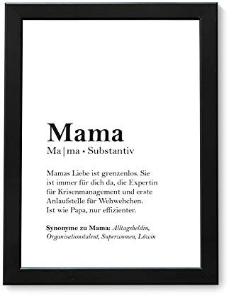 Definition: Mama | A4 | Kunstdruck mit schwarzem Echtholz-Bilderrahmen | Bild mit Wort-Erklärung Substantiv im Duden | Geburtstagsgeschenk Geschenk-Idee Mutter Geschenk Muttertagsgeschenk