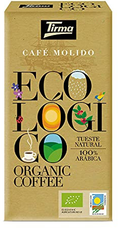 Tirma Caffè macinato biologico 250 g, 100% arabica, caffè spagnolo di alta qualità, sapore ricco, ad alto contenuto di antiossidanti, per caffettiere/caffettiera, caffettiera, filtro, versare,