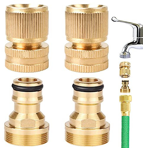 Messing Schlauchanschluss Kupplung Massivem Messing Wasserhahn Anschluss Set Messing Schlauchverbinder 3/4 Zoll Messing Schnellkupplungen Für Gartenschlauch, Wasserschlauch (2 Sätze)