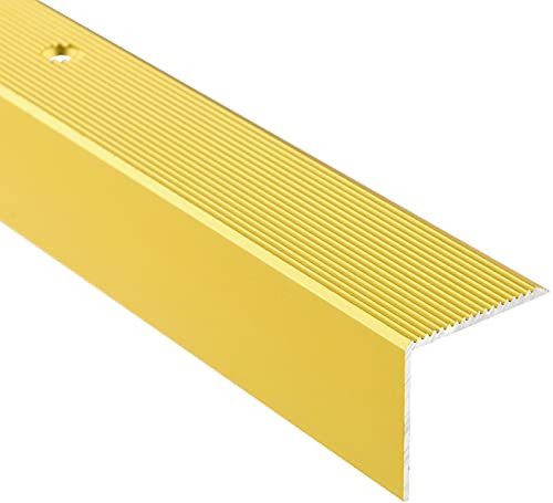 DQ-PP Winkelprofil | Profilmaße - 30mm x 30mm gebohrt inkl. Schrauben | Gold | 200cm | Aluminium | 2m | Winkelleiste | Abschlussprofil | Treppenkantenprofil | Treppenabschluss