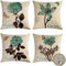 4er Set Dekorativ Kissenbezug Kissenhülle Blaue Blumenpflanze Leinen Atmungsaktiv Kissenhülle Auto Sofa Dekokissen Sofakissen Bezug Auto Home Bed Büro Cafe Garten Dekor kissenbezüge 14x14inch/35x35cm