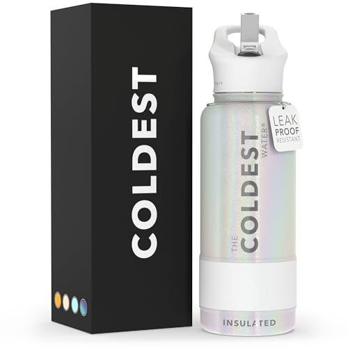 Coldest Sports Water Bottle with Straw Lid Vacuum Insulated Stainless Steel Metal Thermos Bottles Reusable Leak Proof Flask for Sports Gym(32 oz, Cosmic Ice Glitter)