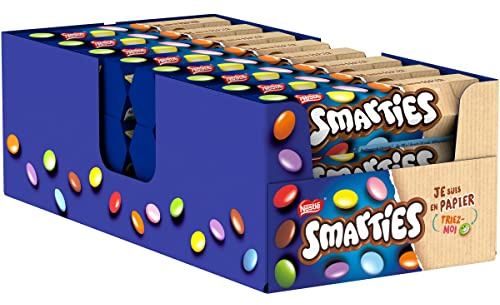 Smarties - Bonbons Chocolatés au Lait Présentoir Lot de 24 Tubes - 38g | Billes de chocolat au lait pur beurre de cacao - Colorants naturels - Format familial pour vos pauses gourmandes