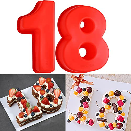 CTForest 2 Stück Backform Zahlen 18, Zahlen Backformen, DIY Backen Formen Set, Geeignet für DIY Geburtstagstorten und Party Snacks(Rot)