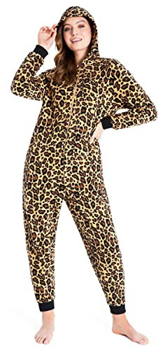 CityComfort Combinaison Pyjama Femme, Grenouillère Femme Pyjama Onesie Tout en Un en Polaire S-XL (Brun Leopard, L)