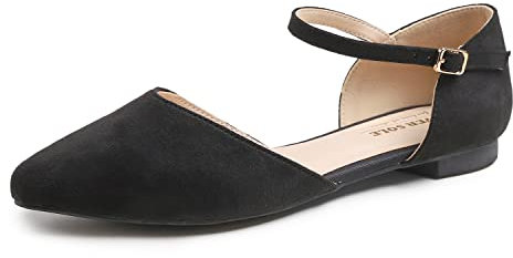 Feversole Slingback erstklassige Damen Ballerina mit Ausgeh-Schuhe Sommer-Schuhe Schwarz Wildleder Elastischer Riemen 38 EU