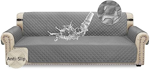 Granbest Wasserdichter Übergroßer Sofabezug 4 Sitzer Anti-Rutsch Extra Groß Sofa Schonbezug mit Gummibändern, Waschbarer Sofaschutz für Kinder, Hunde Vier Jahreszeiten Universal (4 Sitzer, Hellgrau)