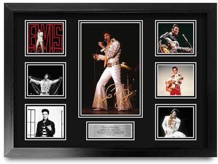 HWC Trading Elvis Presley Geschenke Geducktes Signiertes Autogramm Foto für Fans von Musik Memorabilien - A2 Gerahmt