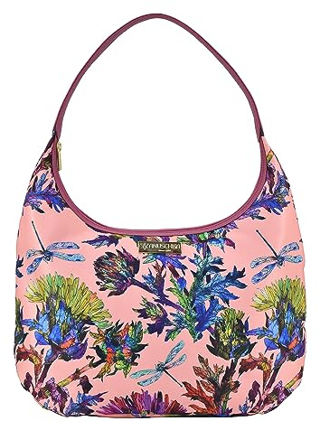 Anuschka Damen Large Sling Wanderlust Collection-Nylon Fabric with Leather Trim and Artwork Print Große Schlinge Hobo