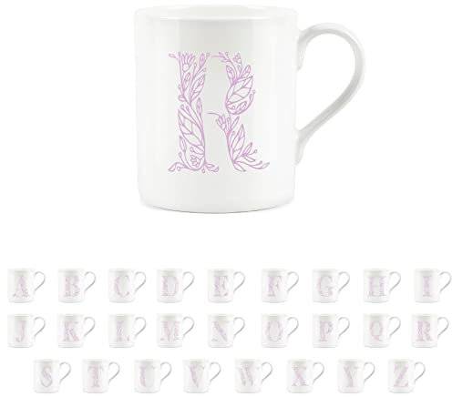 Purely Home Floral Pink Letter R Mug - Fine Bone China Small Coffee Tea Mug Present Personalised Initial Gift