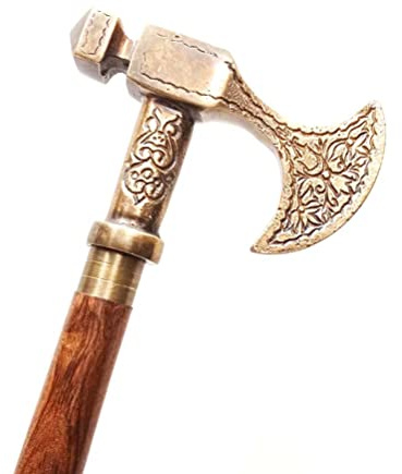 A Halloween Store Vintage Walking Cane Wooden Walking Stick Brass Antique Axe Handle Gift Men Women
