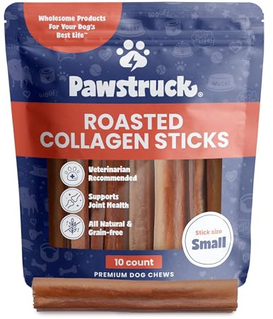 Pawstruck All Natural 5-6 Roasted Collagen Sticks for Dogs – Low Odor & Long-Lasting Bully Stick Alternative, Single Ingredient & Vet Approved – 10 Pack