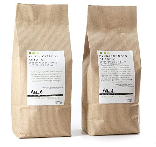 Kit 2 kg Acido Citrico Anidro e Percarbonato di Sodio – Per Bucato, Lavatrice, Lavastoviglie – Pulizie Ecologiche Zero Waste – Autoproduzione Detersivi