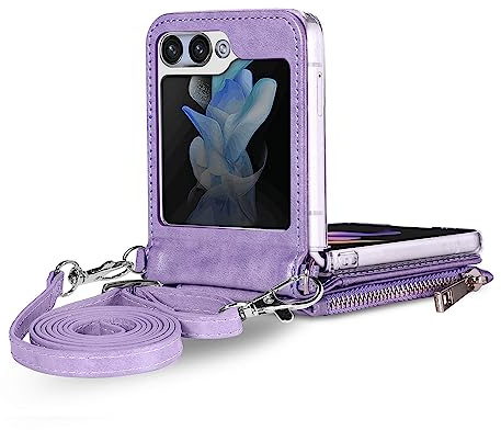 COQUE Galaxy Z Flip 5 5G,Multi-Fentes Mince avec Cadre Photo de Protection bandoulière Longue Corde, Housse de téléphone Pliable pour Samsung Galaxy Z Flip 5 5G-Violet