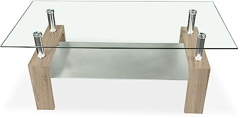 Somnia Descanso - Mesa de Centro de Cristal, Mesita de Salón o Comedor, Modelo Öland, Acabado en Color Cambria, Medidas: 110 cm (Ancho) x 55 cm (Fondo) x 45 cm (Alto)