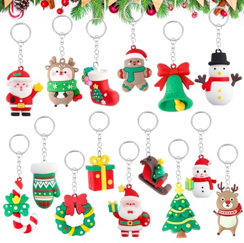 BETESSIN 15 Weihnachten Schlüsselanhänger Set Silikon 3D Cartoon Weihnachts Santa Anhänger Gastgeschenk Weihnachten Geschenke Ideen Adventskalender Füllung Christmas Keychain Kinder Party Mitgebsel