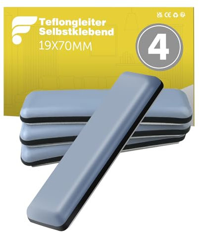 shinfly 4 Stück Teflongleiter Selbstklebend, Möbelgleiter Teflon - 70 x 19 mm (eckig), Stuhlgleiter Teflon - für Glatte Böden und Teppiche