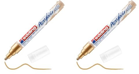 Edding 5100 Marcatore Acrilico Medio, Oro, 1 Marcatore a Vernice Acrilica Waterproof, Punta Tonda 2-3Mm, Pennnarello Acrilico per Disegno Su Tela, Carta, Legno, Marcatore Acrilico per Ciotoli