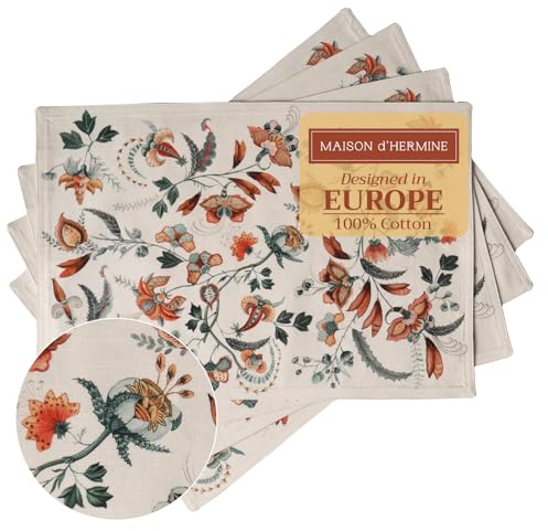 Maison d' Hermine Placemats Set of 4 Reusable 100% Cotton (33 CM x 48 CM) | Cloth Place Mats Washable Table Mats for Kitchen Dining Party Wedding Hotel Home Thanksgiving Christmas - Dalida