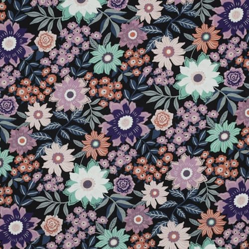 VmG-Store Baumwollstoff Meterware 140cm Breite Stoffe zum Nähen Nähstoff Kinderstoff für Kissen Babykleidung Kinderkleidung DIY (Digital Flower Black Bc016)
