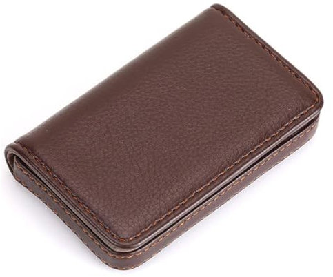 NHQZ 2 Porta Biglietti da Visita Tascabile Raccoglitore in Pelle PU Marrone con Chiusura Magnetica Integrata e Rinforzo del Bordo