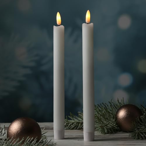 LED Stabkerzen Tafelkerzen Echtwachs Rustik Optik H: 25cm 2St (Weiß)