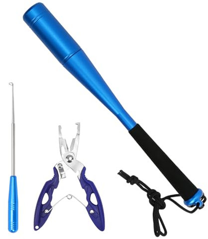 WEDNOK 3TLG Fishing Fischtöter Set 24,5 cm Angeln Fischbetäuber aus Aluminium Fisch Totschläger Karpfen Angelzubehör mit Angelzange Hakenlöser Angeln für Anfänger Angler Raubfische zum Spinnfischen