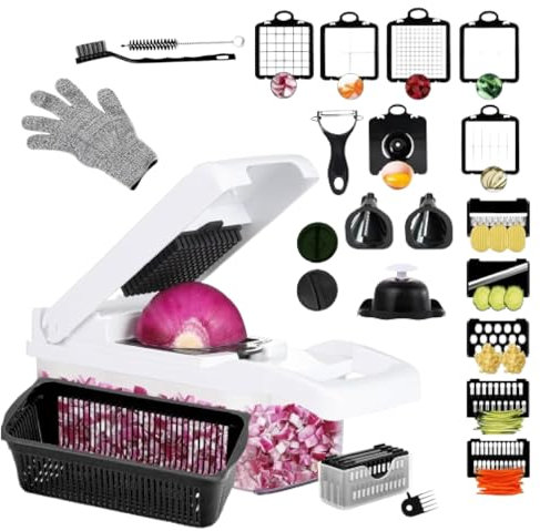 26 En 1 Cortador de Verdura Multifuncional Mejor Calidad Profesional Mandolina de Cocina Cuchillas de Acero Inoxidable Rallador,Cortador de Cebolla,Patatas,