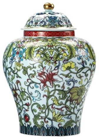 RUVOO Ingwer Glas Vase Vorratsglas Ingwerglas Blumenvase Porzellan Ingwerdose Vase Mit Deckel Chinoiserie Tempeldose Emaille Vase Ingwer Glas mit Deckel