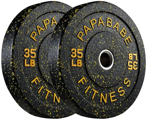 papababe High-Bounce Bumper Plates, Olympic Weight Plates with Colored Fleck-Rubber, Weight Plate for Weightlifting and Strength Training (35 LB, Pair)