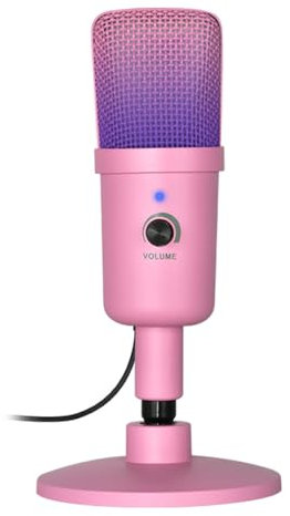 fesoklaf USB Mikrofon für PC, Noise Cancellation Mikrofon mit Lautstärkeregler, RGB Gaming Mikrofon, Drehbar und Einstellbar für Aufnahme von Streaming, Podcasting (Rosa)